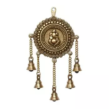 Декоративная латунная подвеска Ганеша с 5 колокольчиками, Lord Ganesha Decorative Brass Hanging with 5 Bells, произв. eCraftIndia
