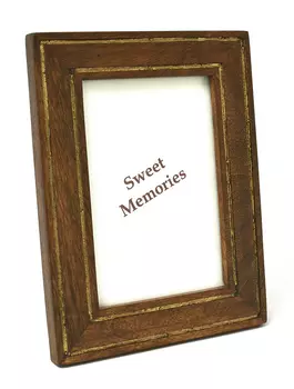 Деревянная фоторамка с отделкой (10х15 см), Латунь, Wooden Photo Frame 4x6, произв. John Molly Decor&Gifts