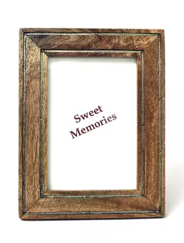 Деревянная фоторамка с отделкой (10х15 см), Никель, Wooden Photo Frame 4x6, произв. John Molly Decor&Gifts