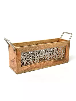Деревянная коробка с резными металлическими вставками с двумя ручками, Wooden/Iron Cutwork Bucket, произв. John Molly Decor&Gifts