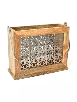 Деревянная коробка с резными металлическими вставками с ручкой, Wooden/Iron Bucket, произв. John Molly Decor&Gifts