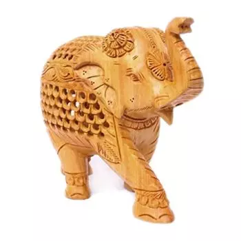 Деревянная резная статуэтка слона (Коричневая), Wooden Carved Elephant Statue, произв. Murli Handicrafts