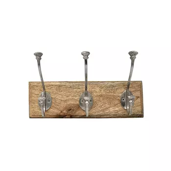 Деревянная вешалка с 3-мя металлическими крючками, Никель, Wooden 3 Hanger Hook Nickel, произв. John Molly Decor&Gifts