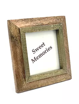 Деревянно-металлическая фоторамка, 10х10 см, Никель, Wooden Nickel Photo Frame 4x4, произв. John Molly Decor&Gifts
