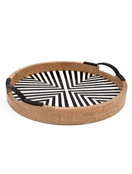 Деревянный круглый поднос с инкрустацией костью маленький, Wooden Round Tray With Bone Fitting Small, произв. John Molly Decor&Gifts