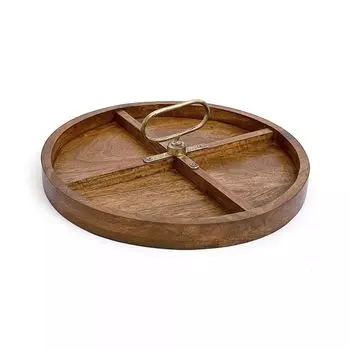 Деревянный поднос, разделенный на 4 части, с металлической ручкой, Wooden Round Tray With Iron Handle, произв. John Molly Decor&Gifts