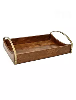 Деревянный поднос с металлическими ручками большой, Латунь, Wooden Tray With Brass Handle Big, произв. John Molly Decor&Gifts