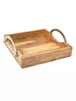 Деревянный поднос с металлическими ручками малый, Никель, Wooden Sq. Tray With 2 Nickel Handle Small, произв. John Molly Decor&Gifts
