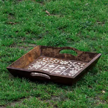 Деревянный поднос, Wooden Tray Brown, Handmade, произв. MYINDIA