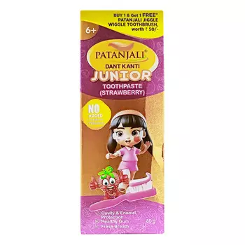 Детская зубная паста (80 г), Dant Kanti Junior Toothpaste (Strawberry), произв. Patanjali