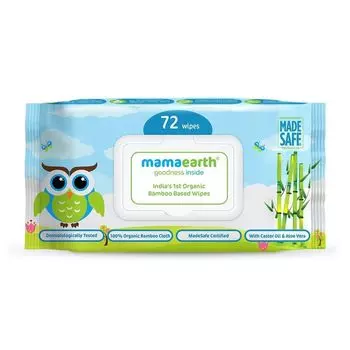 Детские органические бамбуковые салфетки (72 шт), Organic Bamboo Based Baby Wipes, произв. Mamaearth