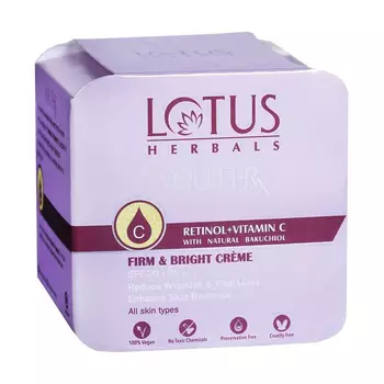 Дневной крем с Ретинолом, Витамином С и Бакучиолом: укрепление и сияние кожи (50 г), Retinol & Vitamin C with Natural Bakuchiol Firm & Bright Day Creme, произв. Lotus Herbals