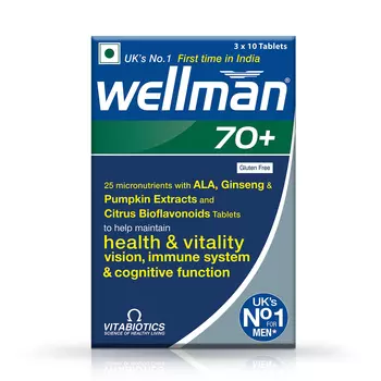 Добавка для мужчин 70+ (30 таб, 1,184 г), Wellman 70+, произв. Vitabiotics