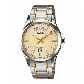 Двухцветные мужские часы аналоговые, Two-Tone Analog Men's Watch, произв. Casio