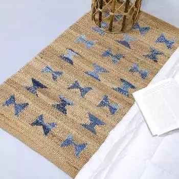 Джутовый ковёр ручной работы, Jute Rug Blue, Handmade, произв. MYINDIA