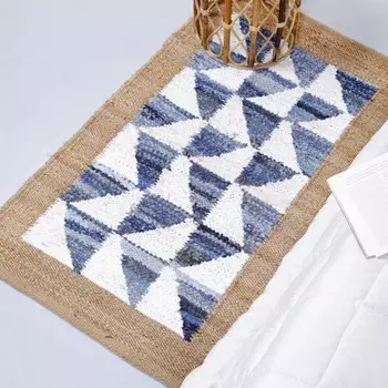Джутовый ковёр ручной работы, Jute Rug Blue And White, Handmade, произв. MYINDIA