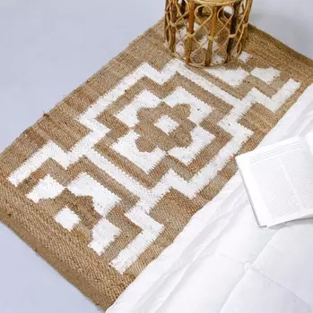 Джутовый ковёр ручной работы, Jute Rug White Flower, Handmade, произв. MYINDIA