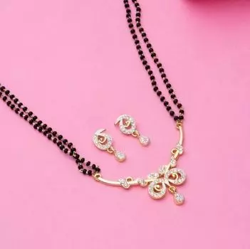 Estele 24 Kt Gold and Silver Plated Butterfly Double Line Mangalsutra Necklaces