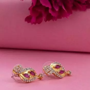 Estele 24 Kt Gold Plated American Diamond Marquise Ruby traditional Stud Earrings for women
