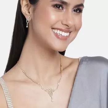 Estele 24 Kt Gold Plated Oval American Diamond Necklace Set for Women