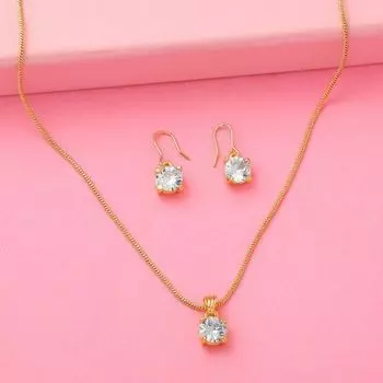 Estele - 24 KT Gold plated square solitaire pendant Set for Women