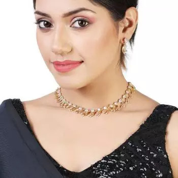 Estele - 24 KT Gold Plated Valentine Collection American Diamond Necklace Set for Women