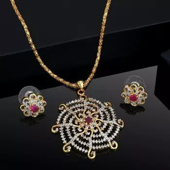 Estele beautiful gold plated with American diamonds wheel designed Pendant Set for Women