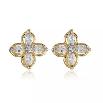 Estele Gold Plated American Diamond flower Stud Earrings for women
