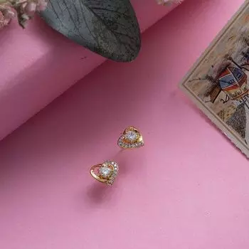 Estele Gold Plated American Diamond Heart Shape D-sire Stud Earrings for women