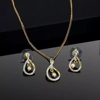 Estele Gold Plated American Diamond Oval Loop Chain Pendant Set for Women / Girls
