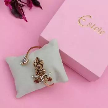 Estele Gold Plated Antique Adorable Laxmi Bracelet With Austrian Crystals & Ruby Stones For Women