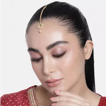 Estele Gold Plated CZ Entwined Peacock Designer Maang Tikka with Pearl for Women