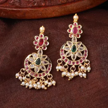 Estele Gold Plated CZ Fascinating Earrings with Pearls for Women