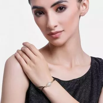 Estele Gold Plated Evil Eye with Black Beads Bracelet with Austrian Crystals & Kundan for Women