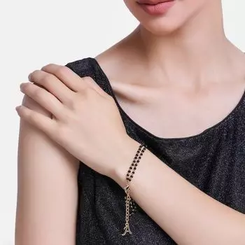 Estele Gold Plated Fascinating "A" Alphabet with Black Beads Bracelet for Women