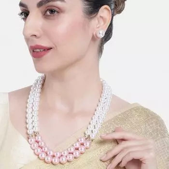 Estele Gold Plated Fascinating Double Line Pearl Necklace Set for Women
