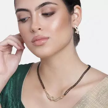 Estele Gold Plated Fascinating Mangalsutra Necklace Set with Austrian Crystals for Women