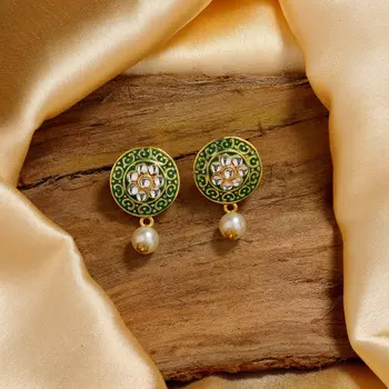 Estele Gold Plated Floral Meenakari Kundan Earring with Pearls for Women