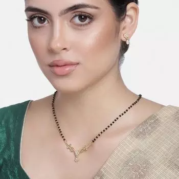 Estele Gold Plated Flower Drop Mangalsutra Necklace Set for Women