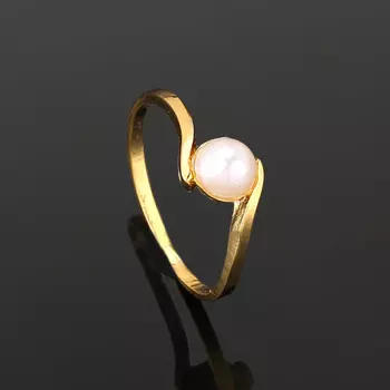 Estele Gold Plated Graceful Finger Ring with Pearl for Women