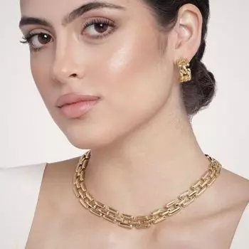 Estele Gold Plated Interlink Chain Necklace Set for Women