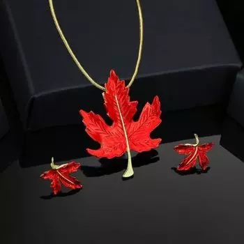 Estele Gold Plated Leaf Designer Necklace Set with Enamel for Women