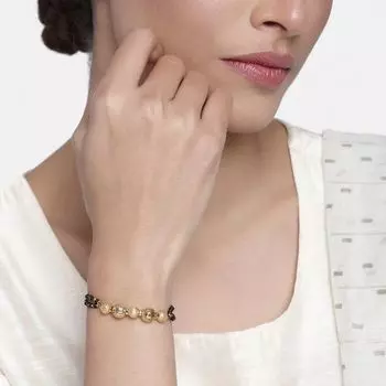 Estele Gold Plated Macrame Bracelet with Black Beads for Women