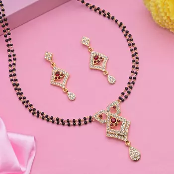 Estele Gold Plated mesmerizing Mangalsutra Necklace Set with Austrian Crystals for Women