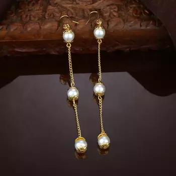 Estele Gold Plated Pearl Chain Dangle Earrings for women