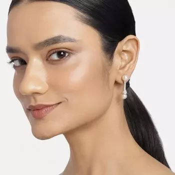 Estele Gold Plated Pearl crstal baton Stud Earrings For women