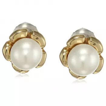 Estele Gold Plated Pearl flower Stud Earrings for women