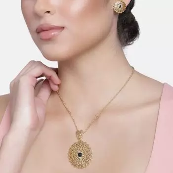 Estele Gold Plated Round Shaped Matt finish Pendant Set for Women