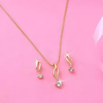 Estele Gold Plated Solitaire Pendant Set with American Diamonds for Women