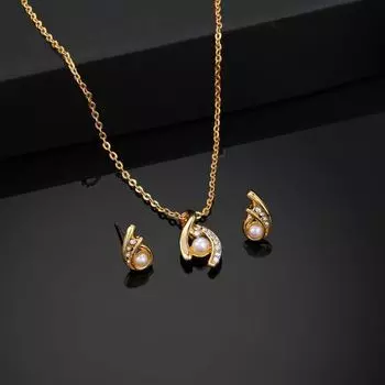 Estele Gold Plated Sparkling Necklace Set with Crystals for Women